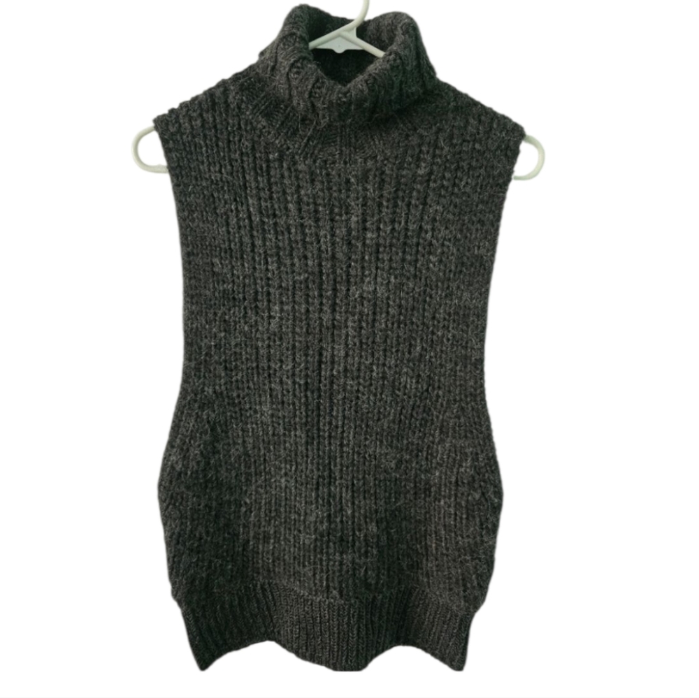 Kate Spade Saturday Dark Gray Sleeveless Turtleneck Knit Wool Alpaca Sweater